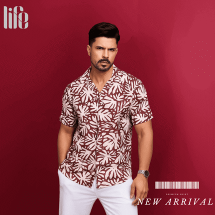 Shirt White Maroon Print
